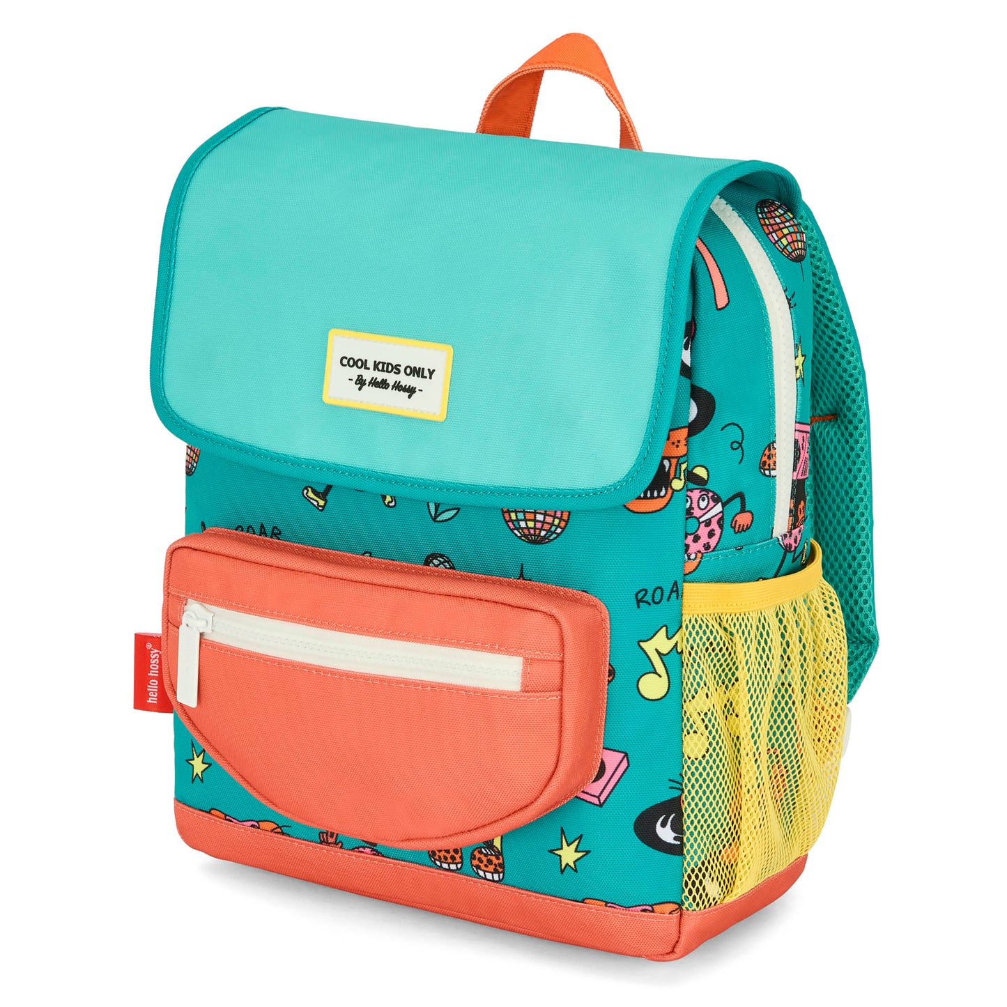 Children's green coral backpack with animals Pattern and Front Pocket Hello Hossy