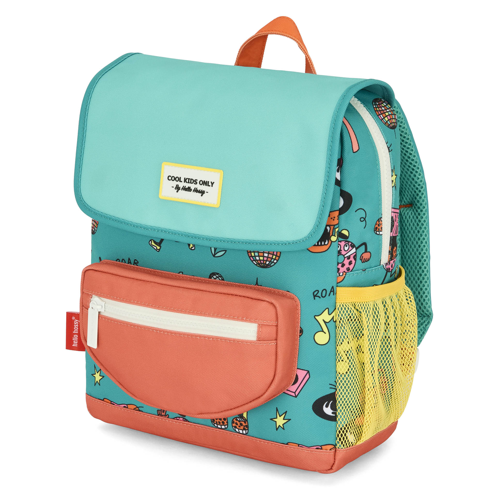 Children's green coral backpack with animals Pattern and Front Pocket Hello Hossy