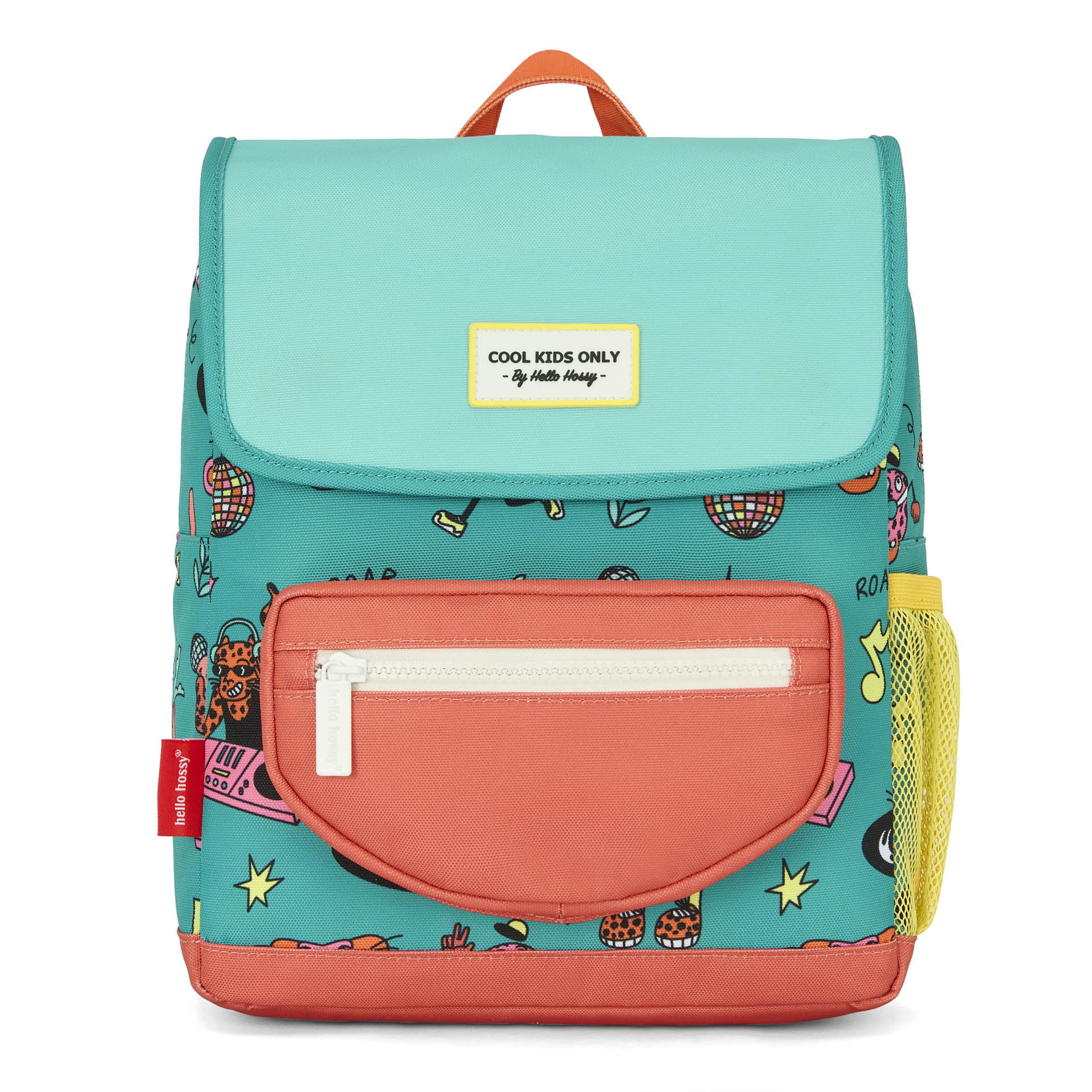 Children's green coral animals patterned backpack with yellow pocket Hello Hossy
