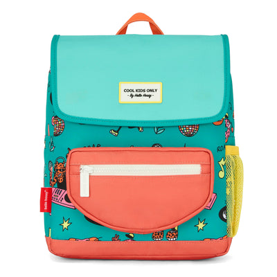Sac à dos enfant vert corail motif animaux poche jaune Hello Hossy