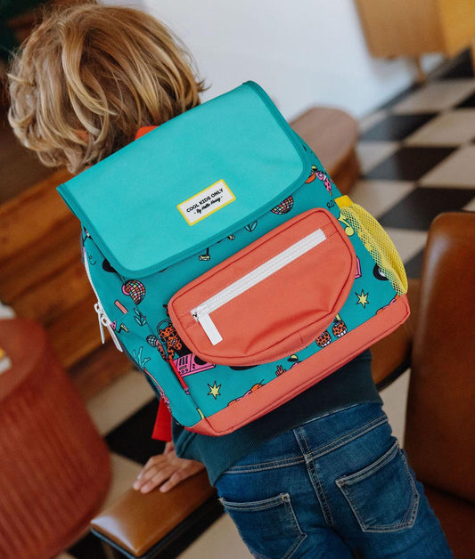 Sac à dos enfant vert corail imprimé animaux Hello Hossy