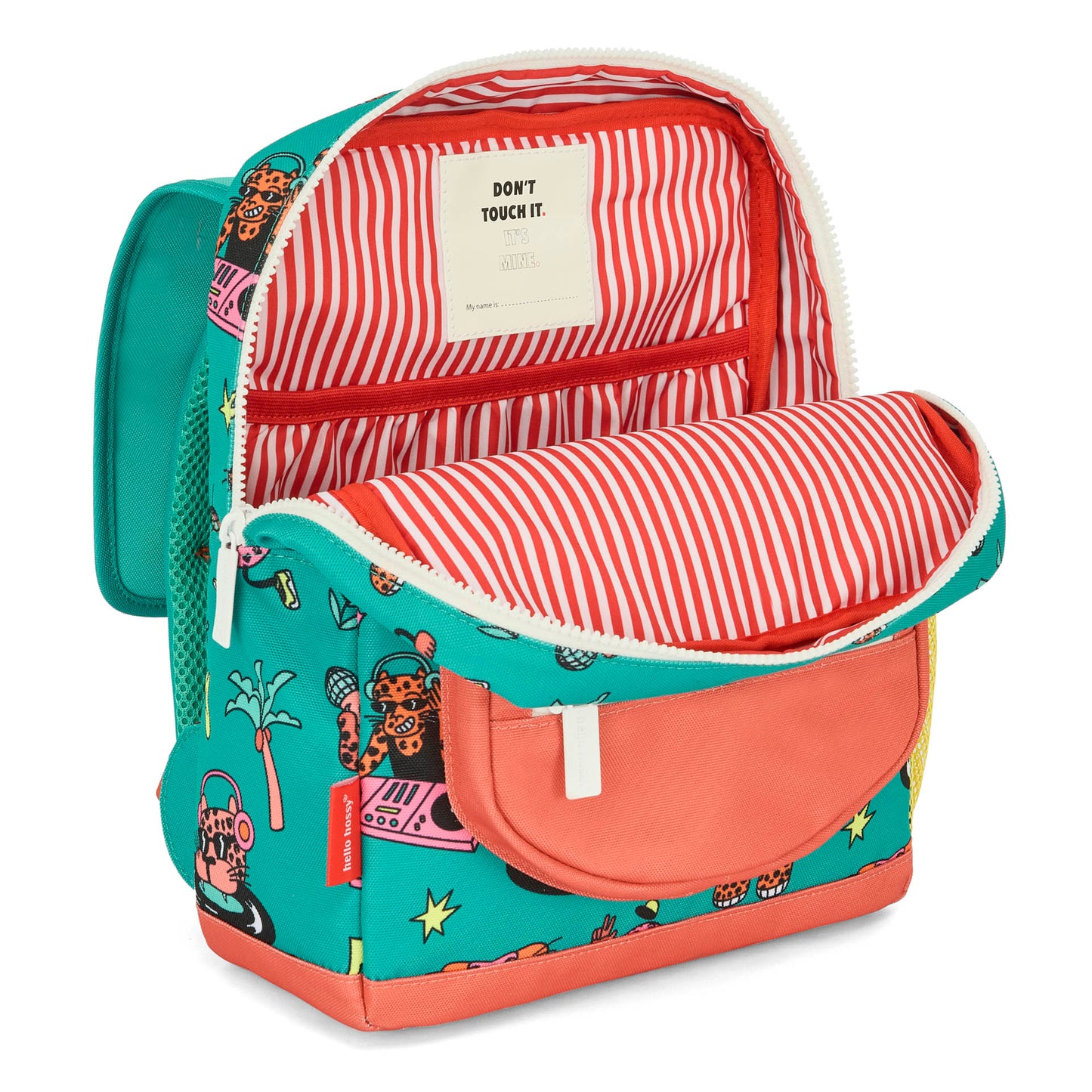 Green coral animals print children's backpack with stripes interior Hello Hossy