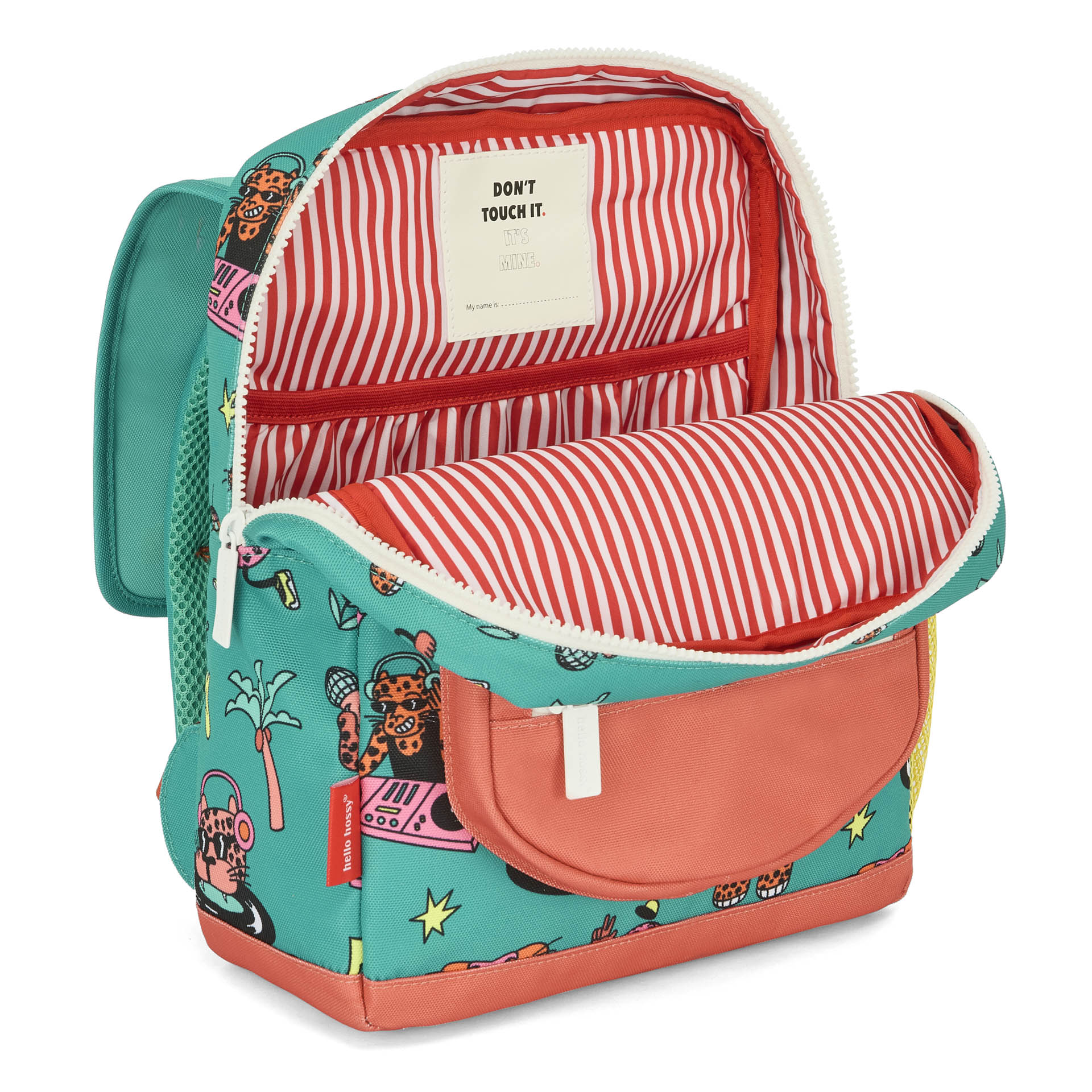 Green coral animals print children's backpack with stripes interior Hello Hossy
