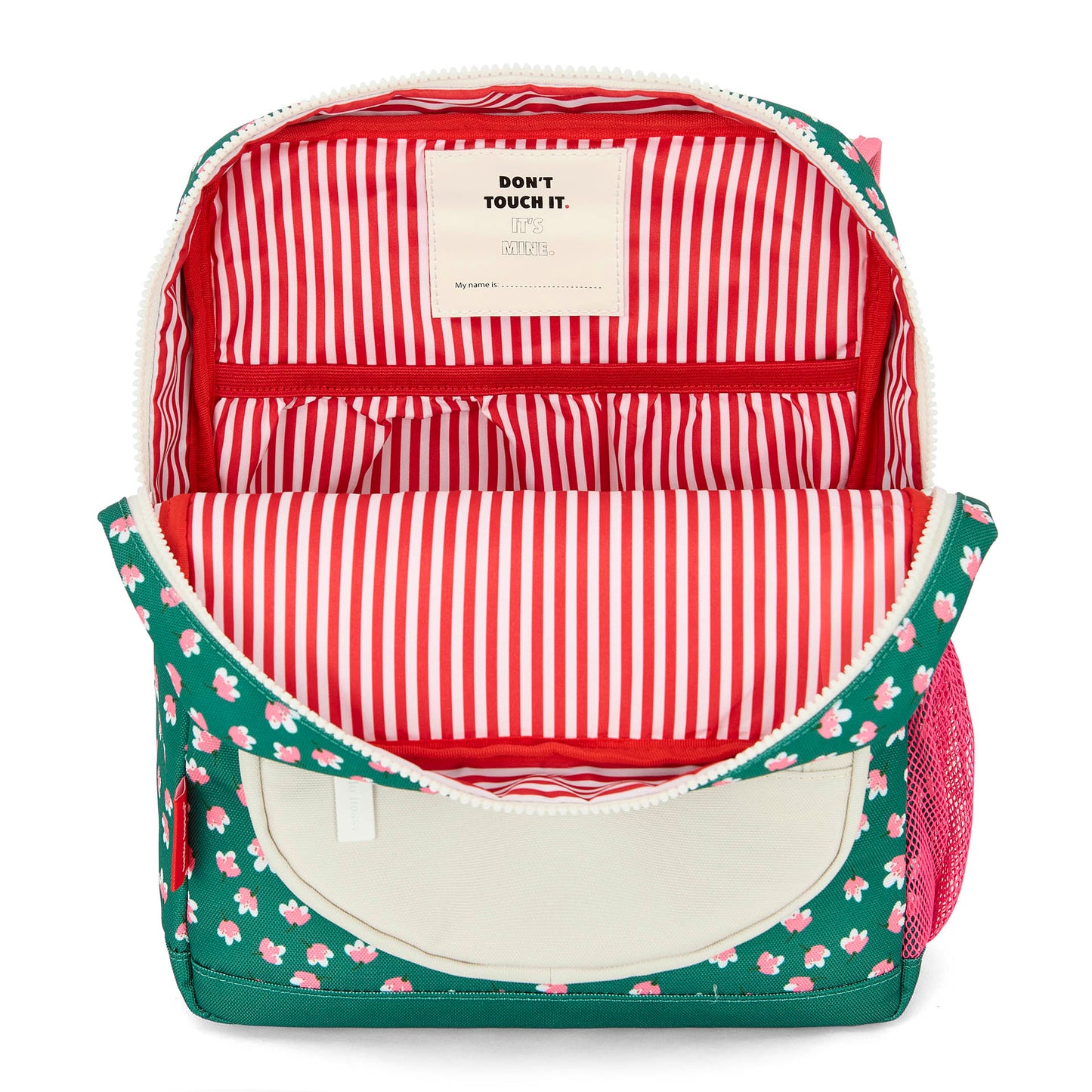 Children's green backpack with Flower Pattern and Striped Lining Hello Hossy