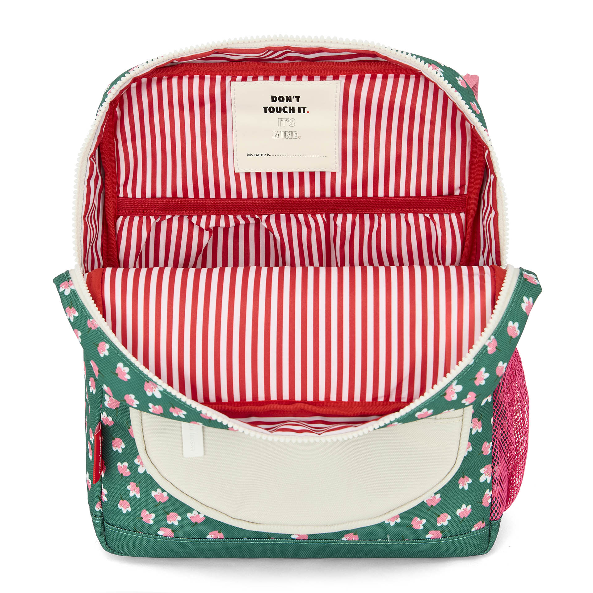 Children's green backpack with Flower Pattern and Striped Lining Hello Hossy