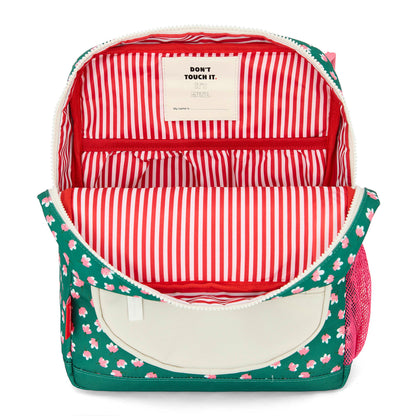 Children's green backpack with Flower Pattern and Striped Lining Hello Hossy