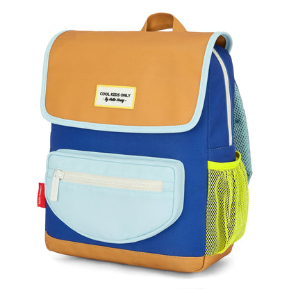 Children's blue Brown Backpack front mesh pocket yellow Hello Hossy