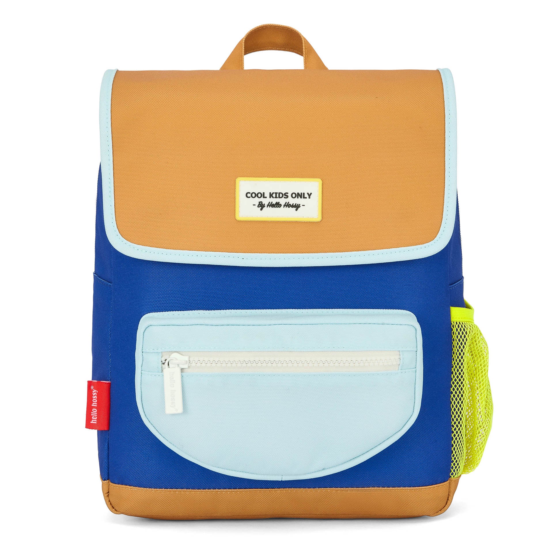 Children's blue Backpack felt pocket zip camel shell Hello Hossy