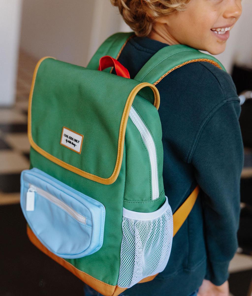 Sac à dos enfant vert poche bleue détails jaunes Hello Hossy