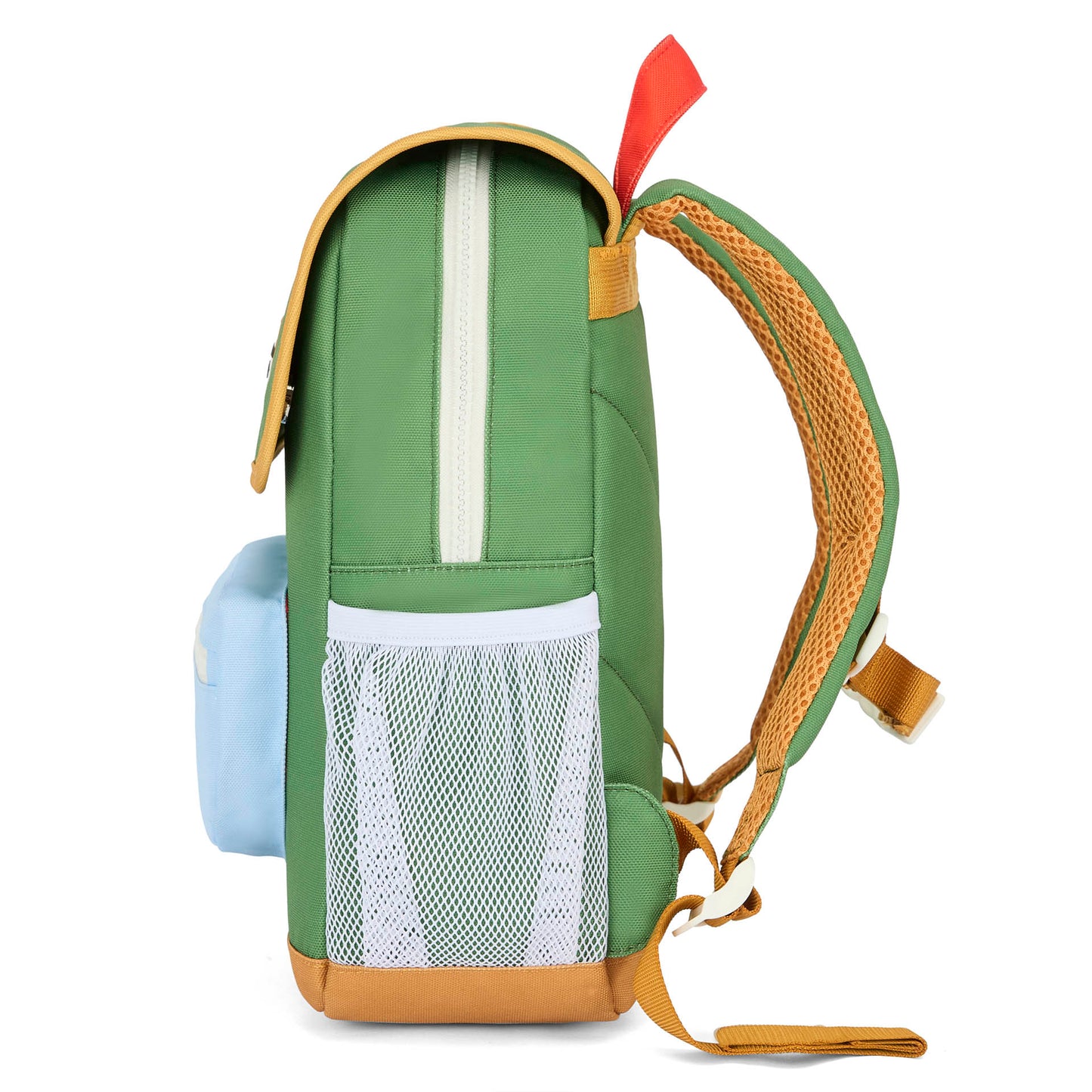 Sac à dos enfant vert poche filet détail orange Hello Hossy