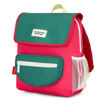 Framboise and green children's backpack with front pocket Hello Hossy