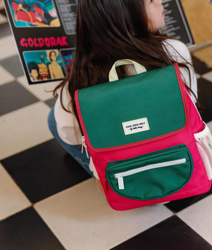 Children's Framboise and green backpack with Front Pocket Hello Hossy