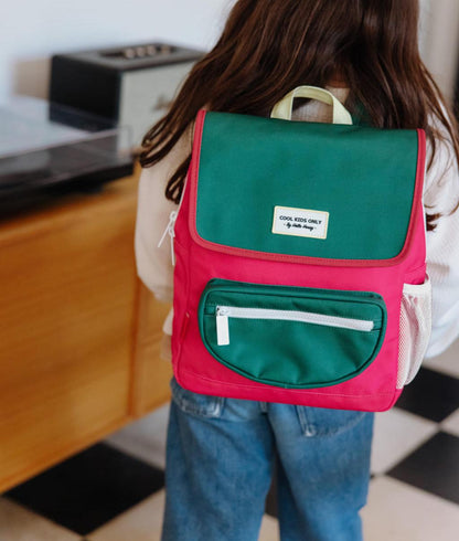 Children's Framboise backpack with green flap zipped pocket Hello Hossy