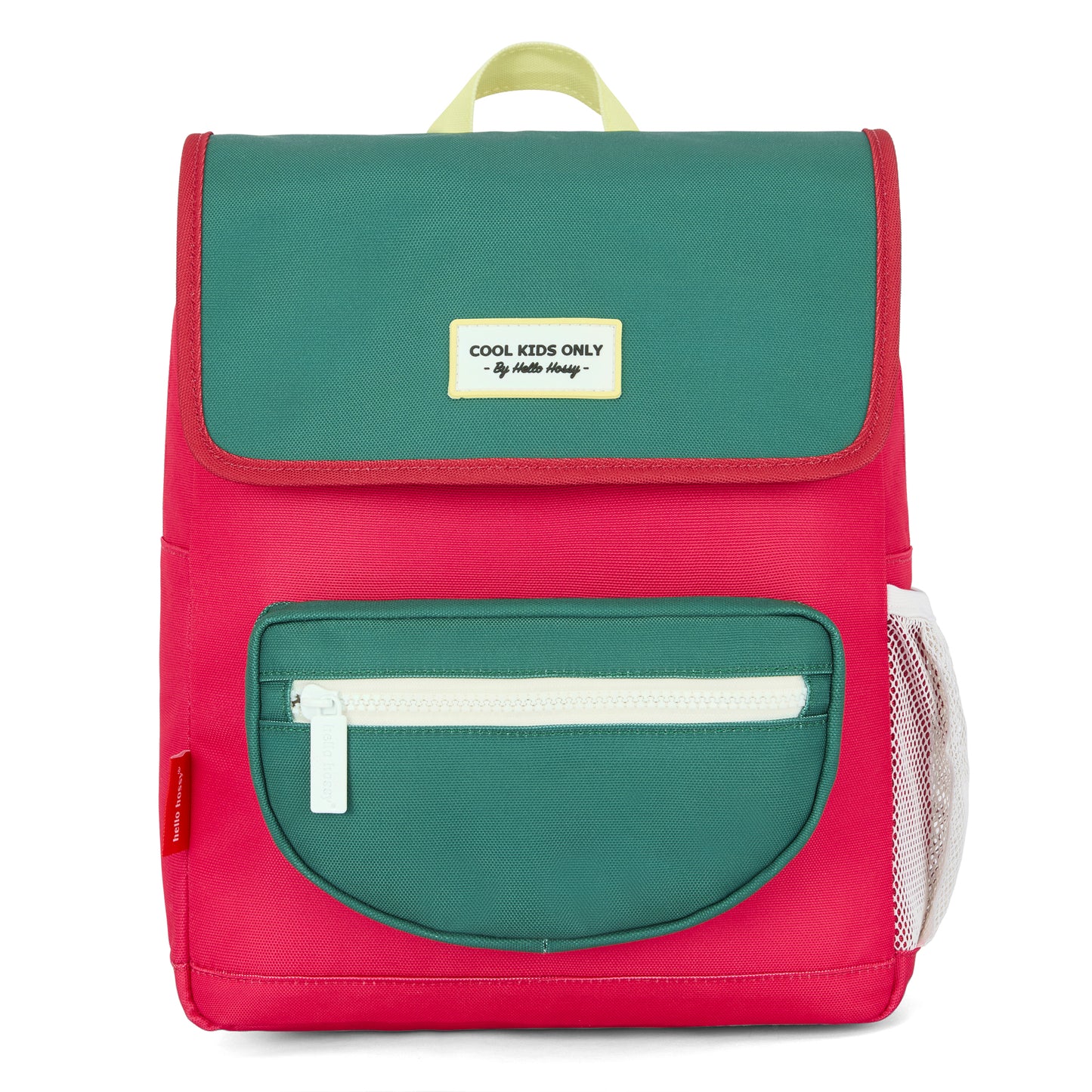 Children's Framboise and green backpack with Zipped Pocket Hello Hossy