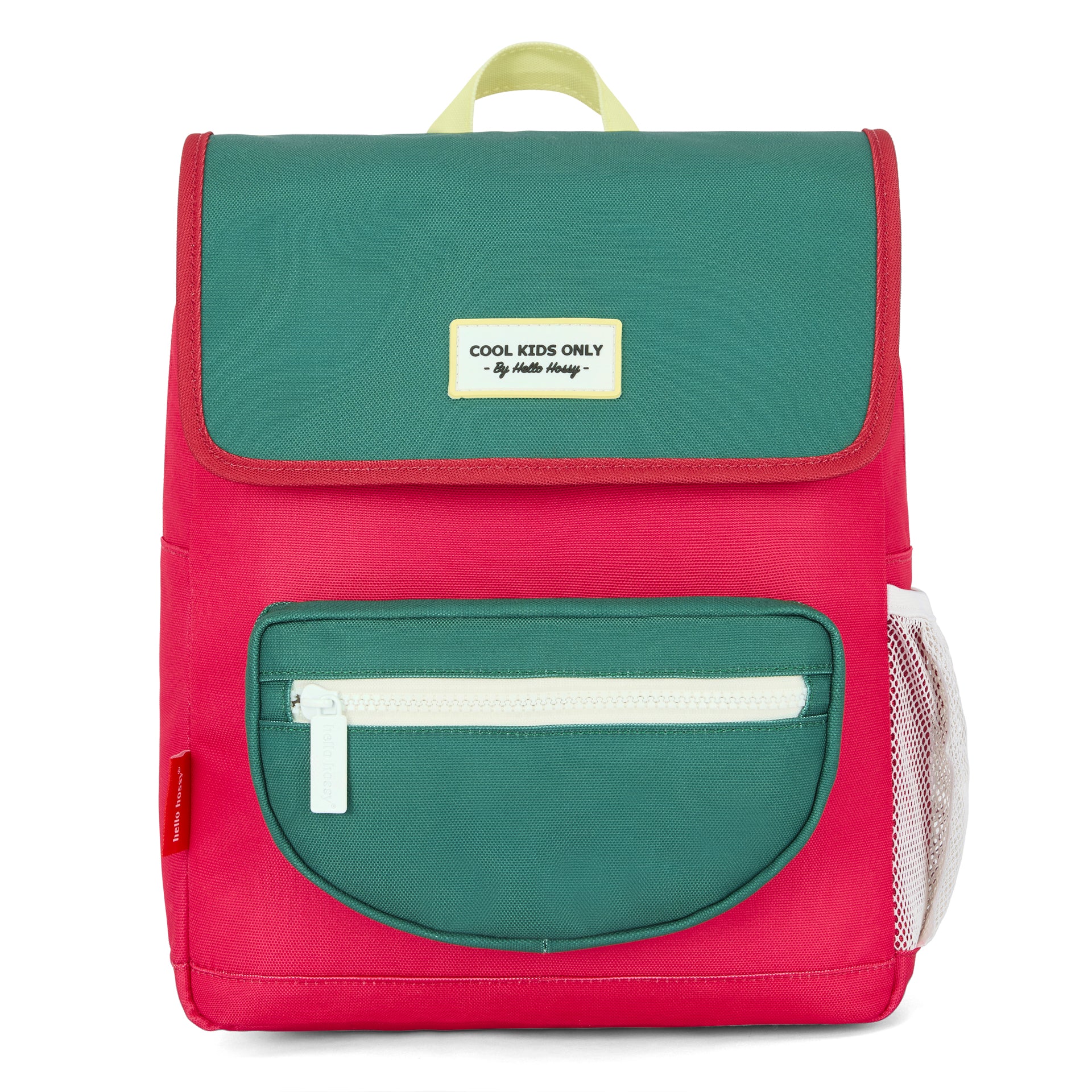 Children's Framboise and green backpack with Zipped Pocket Hello Hossy
