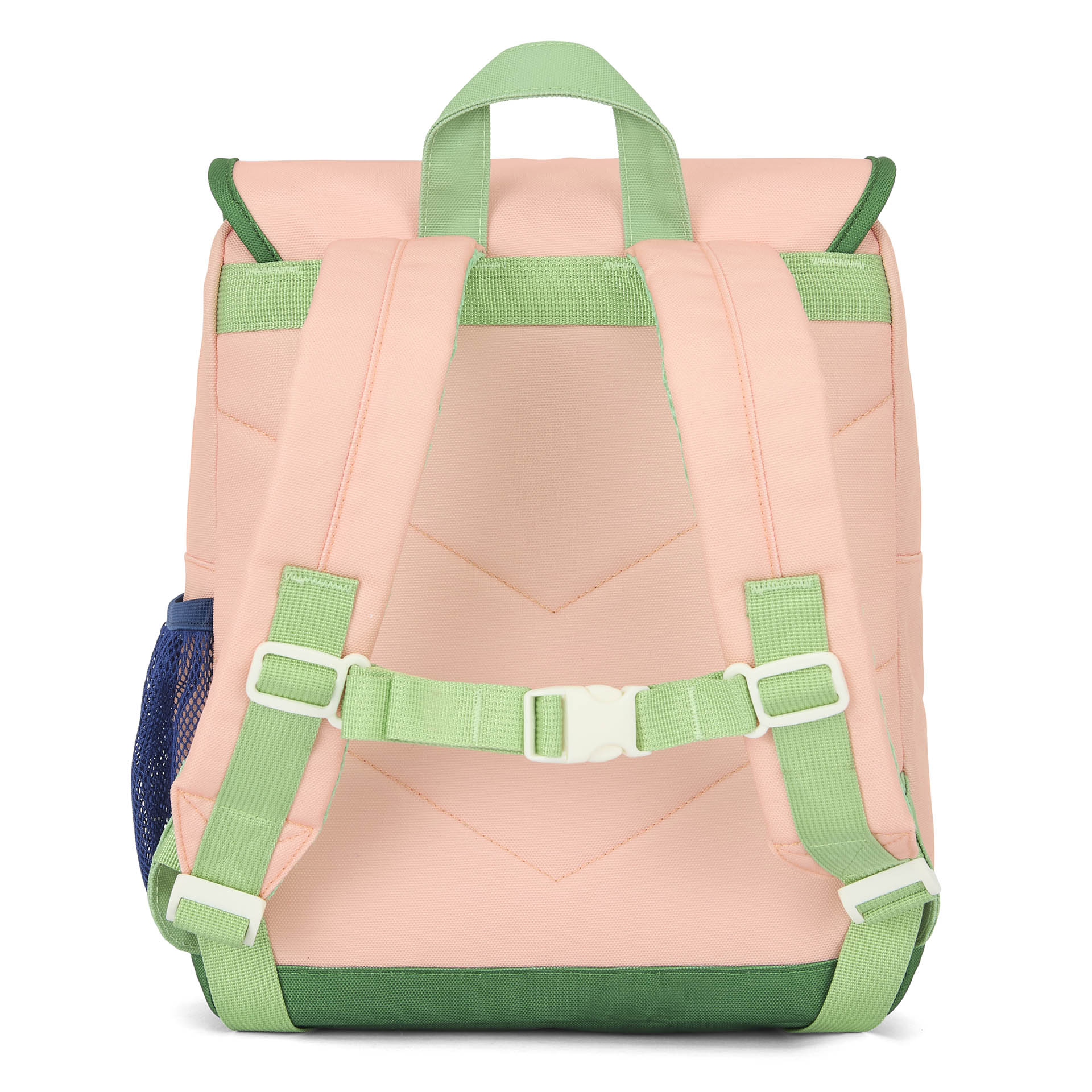 Children's pink backpack with green details and mesh pocket Hello Hossy