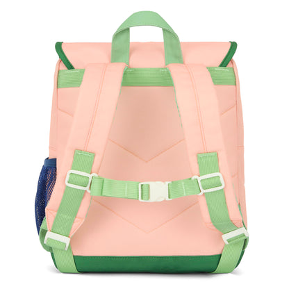 Children's pink backpack with green details and mesh pocket Hello Hossy