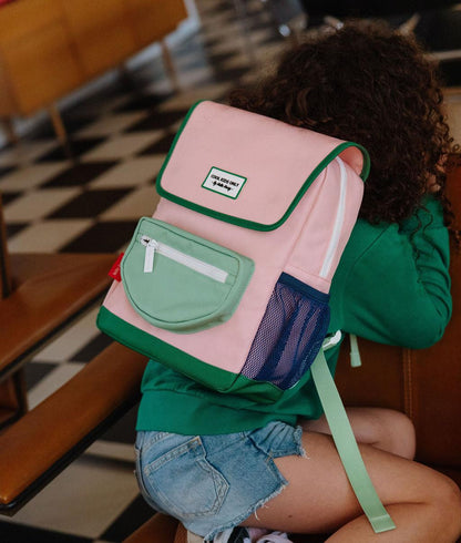 Children's pink and green backpack with front mesh pocket Hello Hossy
