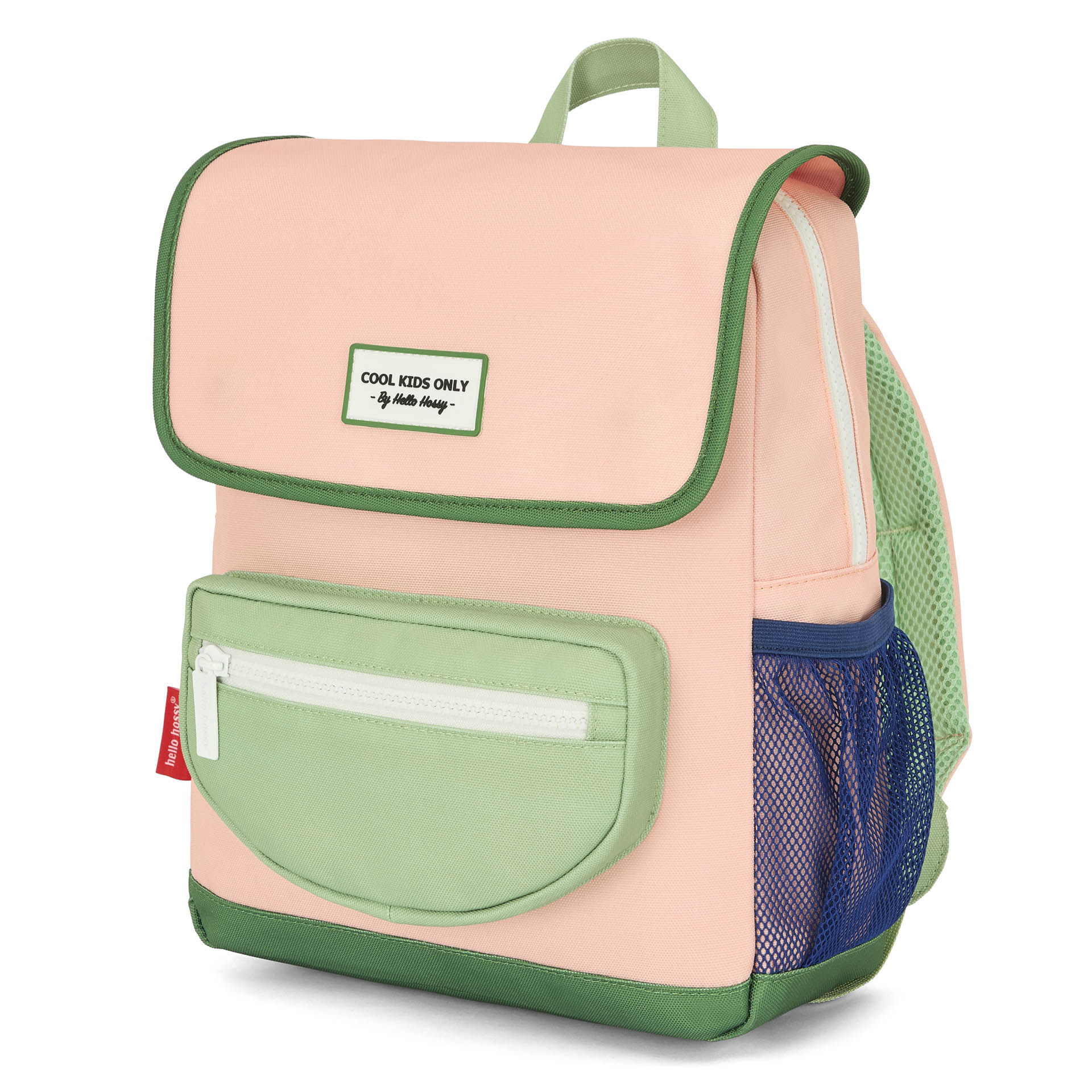Children's pink and green backpack with front pocket Hello Hossy