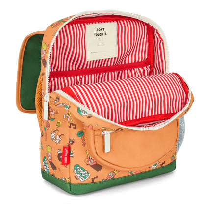 Brown patterned music children's backpack striped interior Hello Hossy