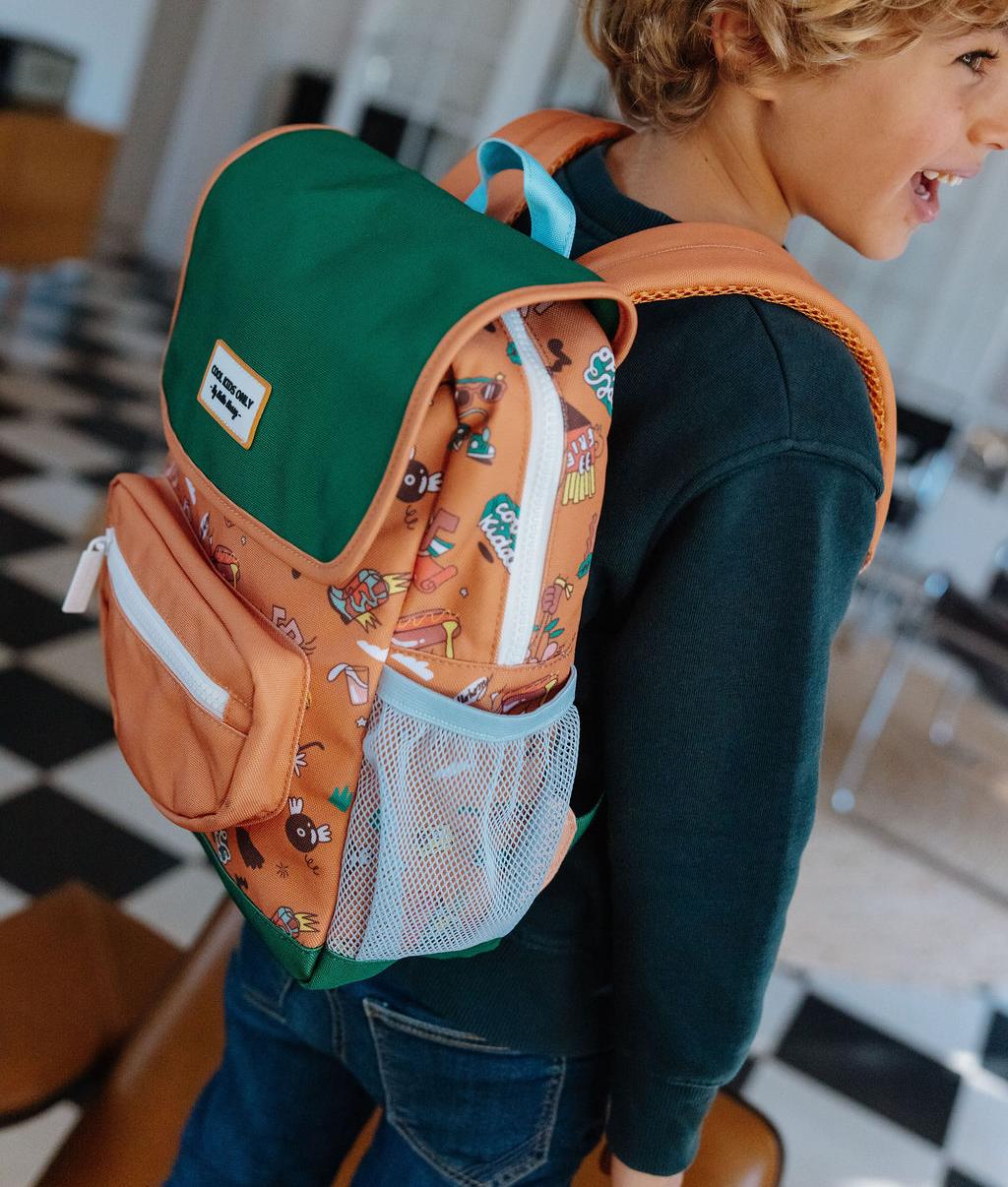 Children's brown patterned music backpack with mesh pocket Hello Hossy
