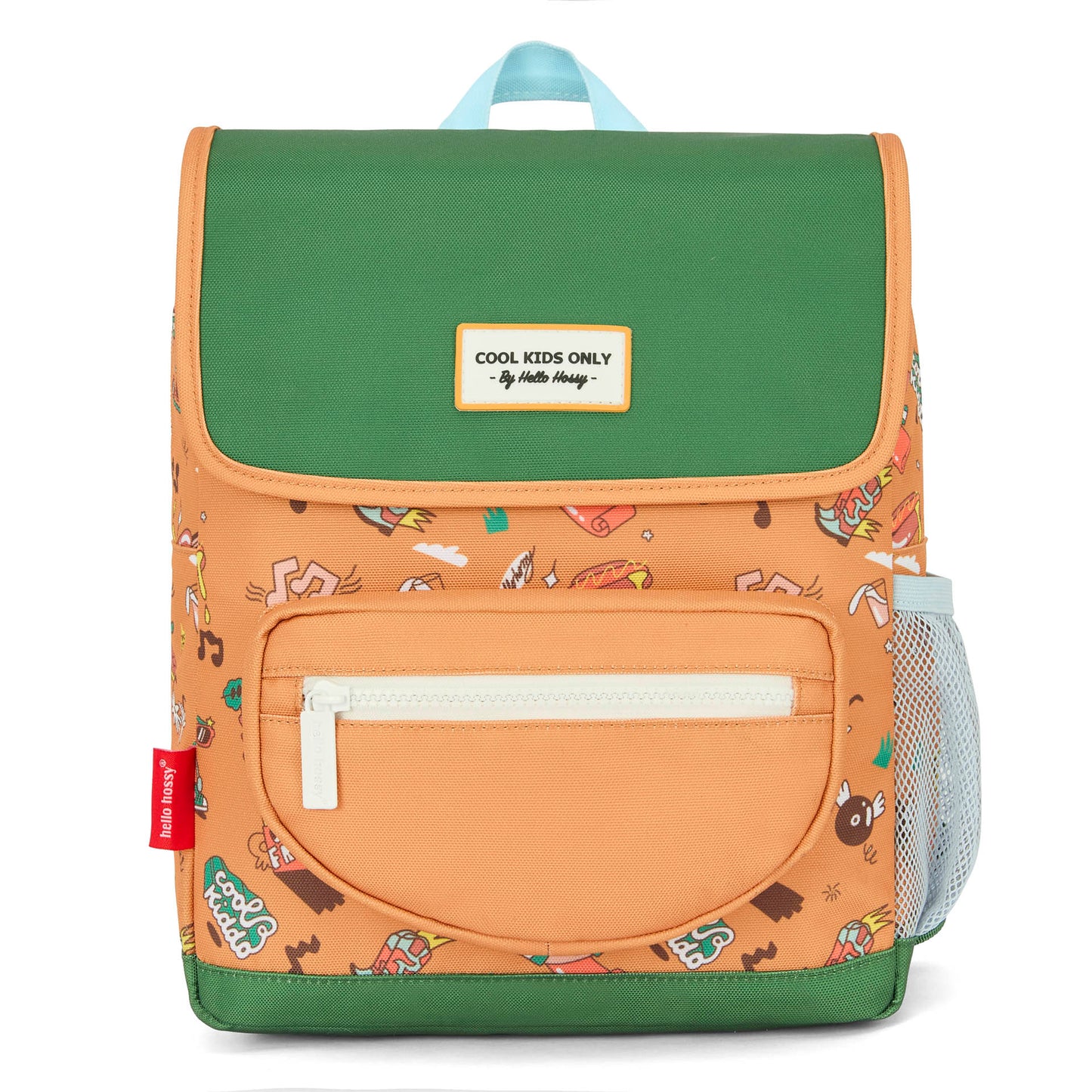 Children's brown patterned music backpack with front pocket Hello Hossy