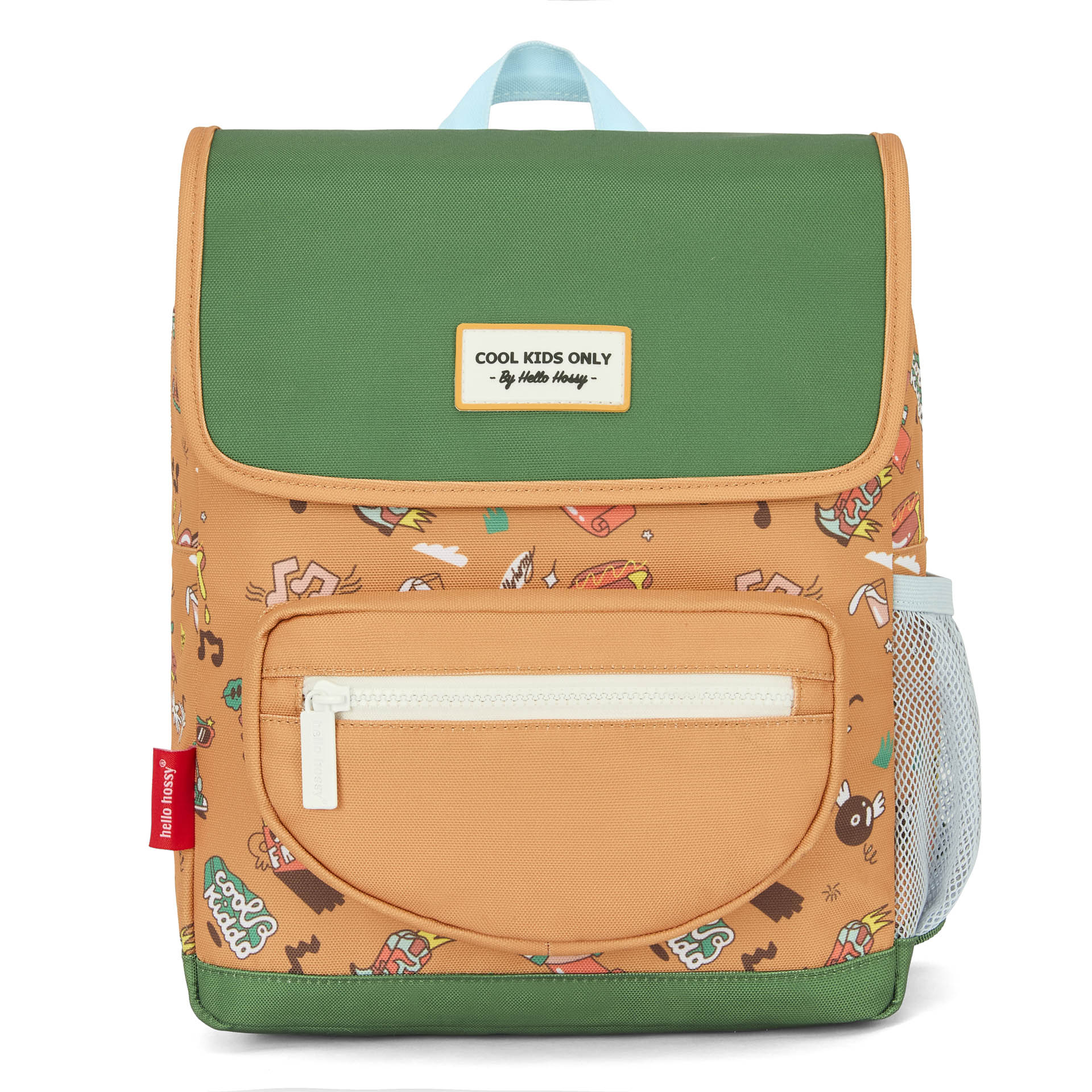 Children's brown patterned music backpack with front pocket Hello Hossy