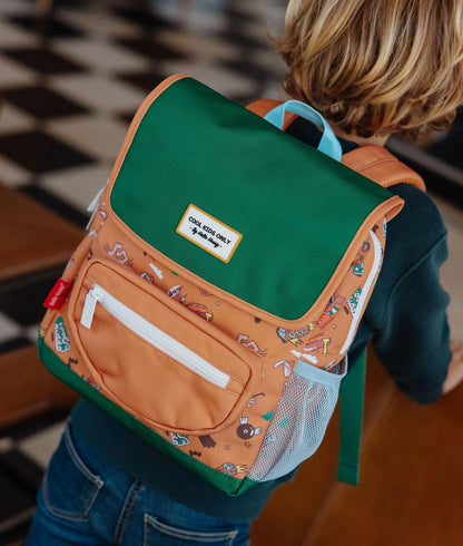 Brown green music print children's backpack Hello Hossy