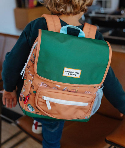 Children's brown green music patterned backpack Hello Hossy