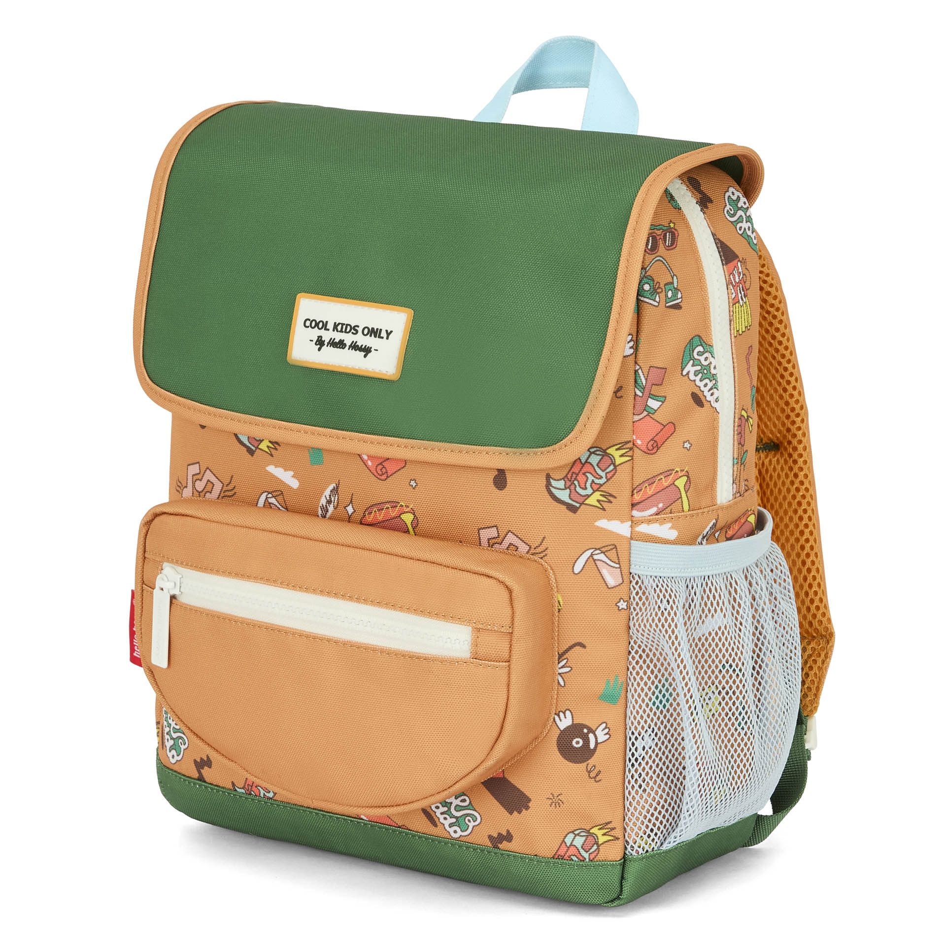 Brown music pattern children's backpack with Patch Hello Hossy