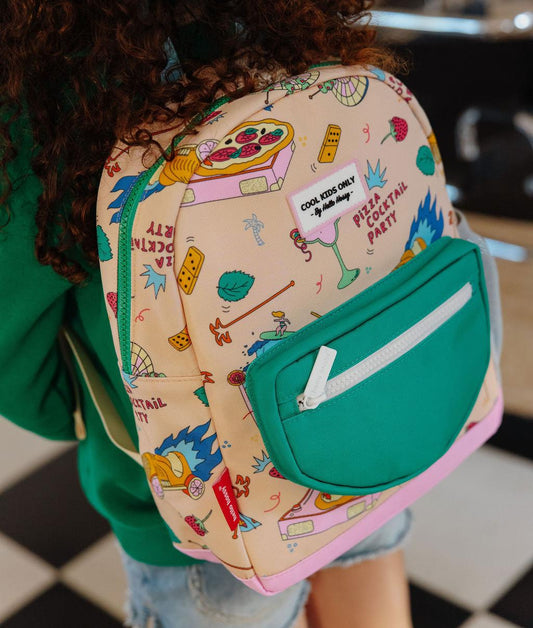 Children's beige patterned Food backpack green front pocket Hello Hossy