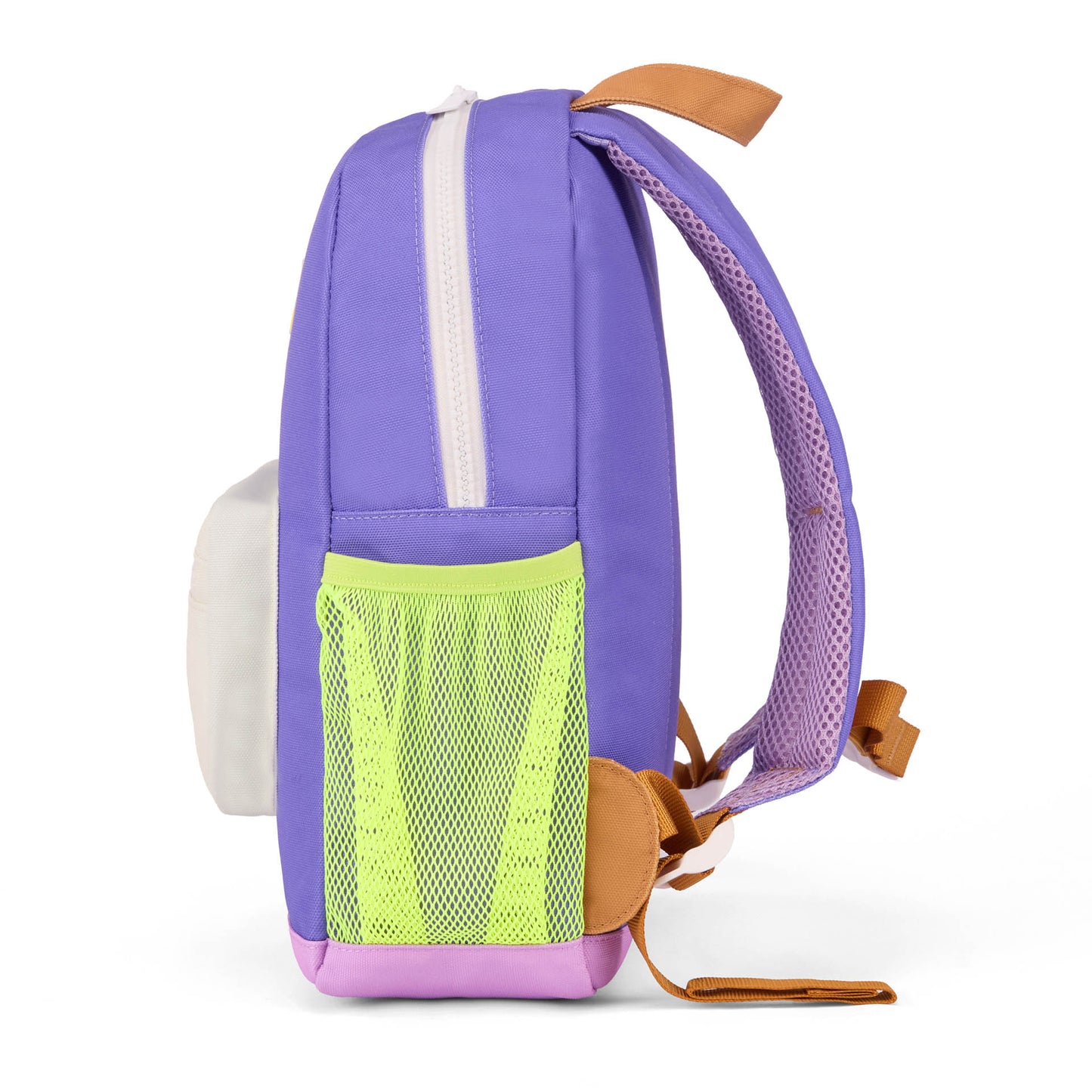 Purple kids backpack yellow mesh pocket Hello Hossy