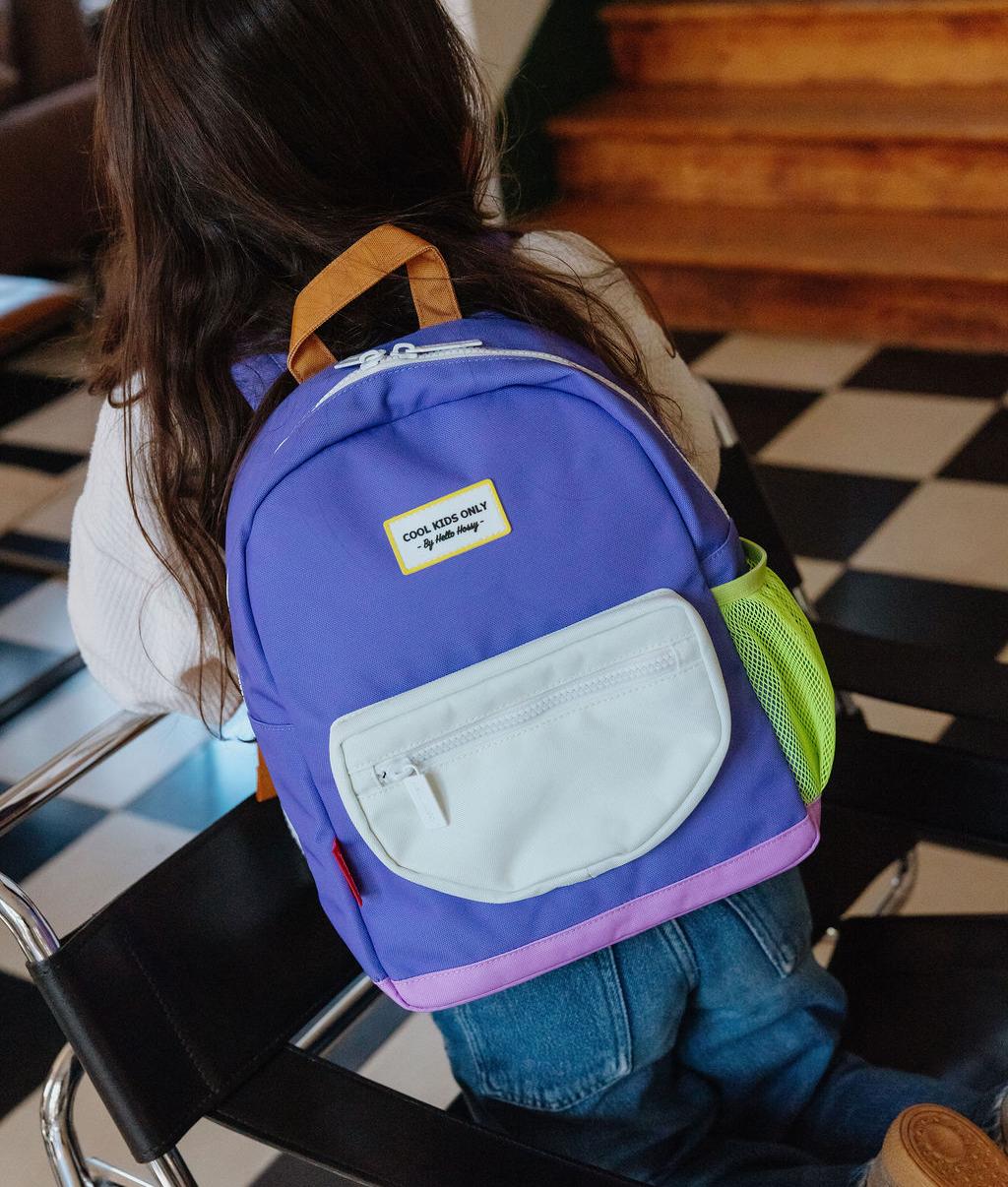 Children's purple backpack with white pocket Hello Hossy