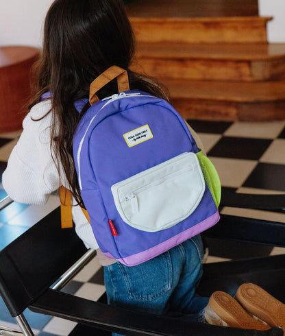 Purple children's backpack with white pocket Hello Hossy