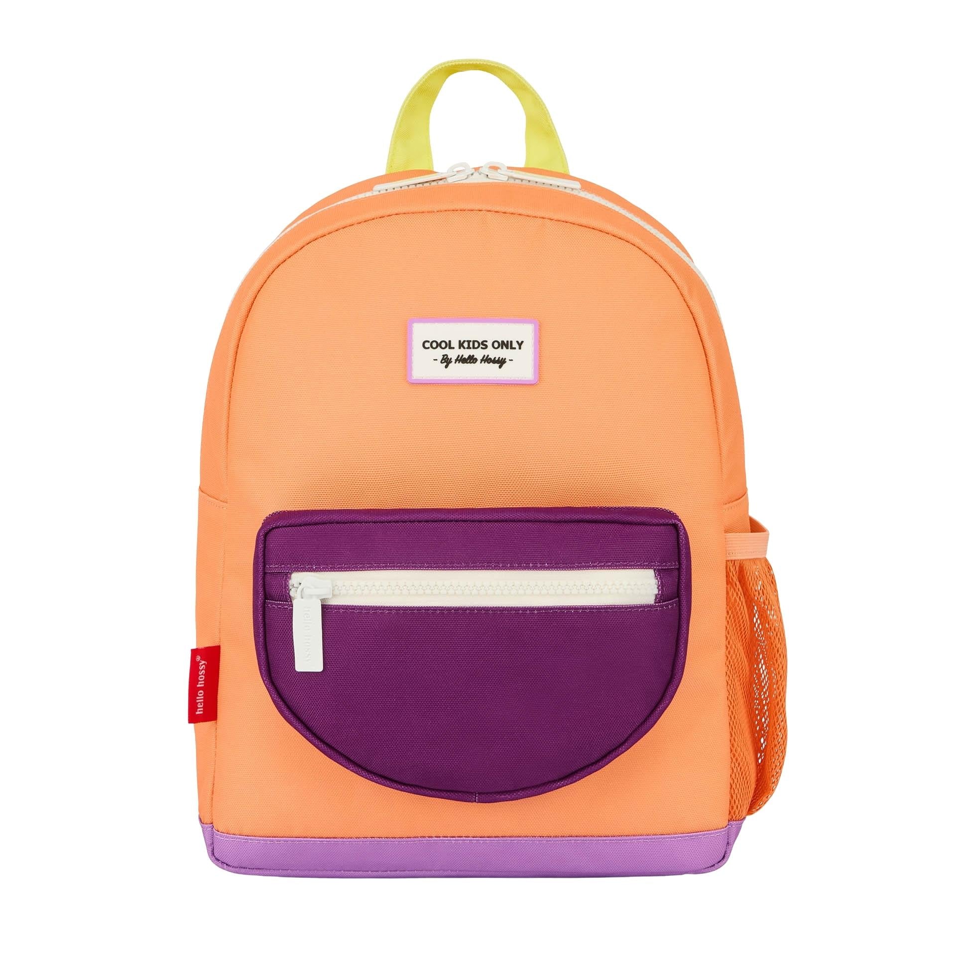 Sac à dos enfant orange poche violet détail zip Hello Hossy
