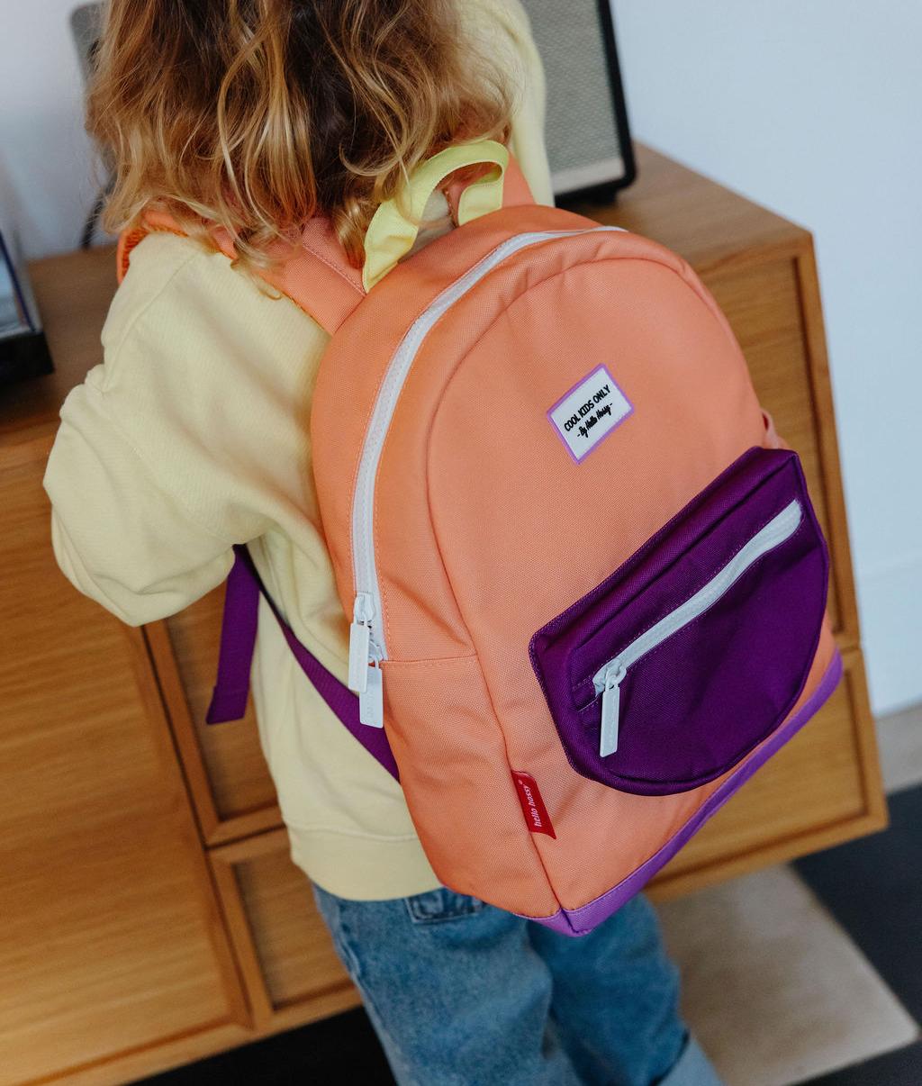 Sac à dos enfant orange poche violette Hello Hossy