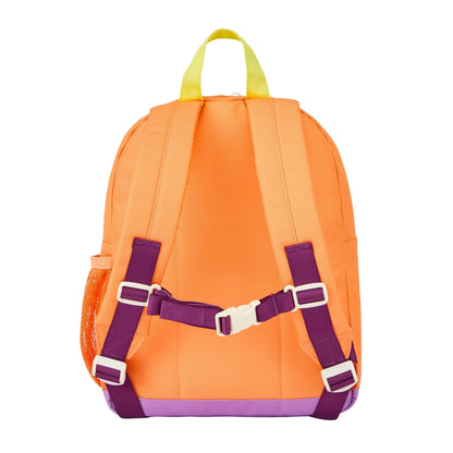 Sac à dos enfant orange anses jaunes sangles violettes Hello Hossy
