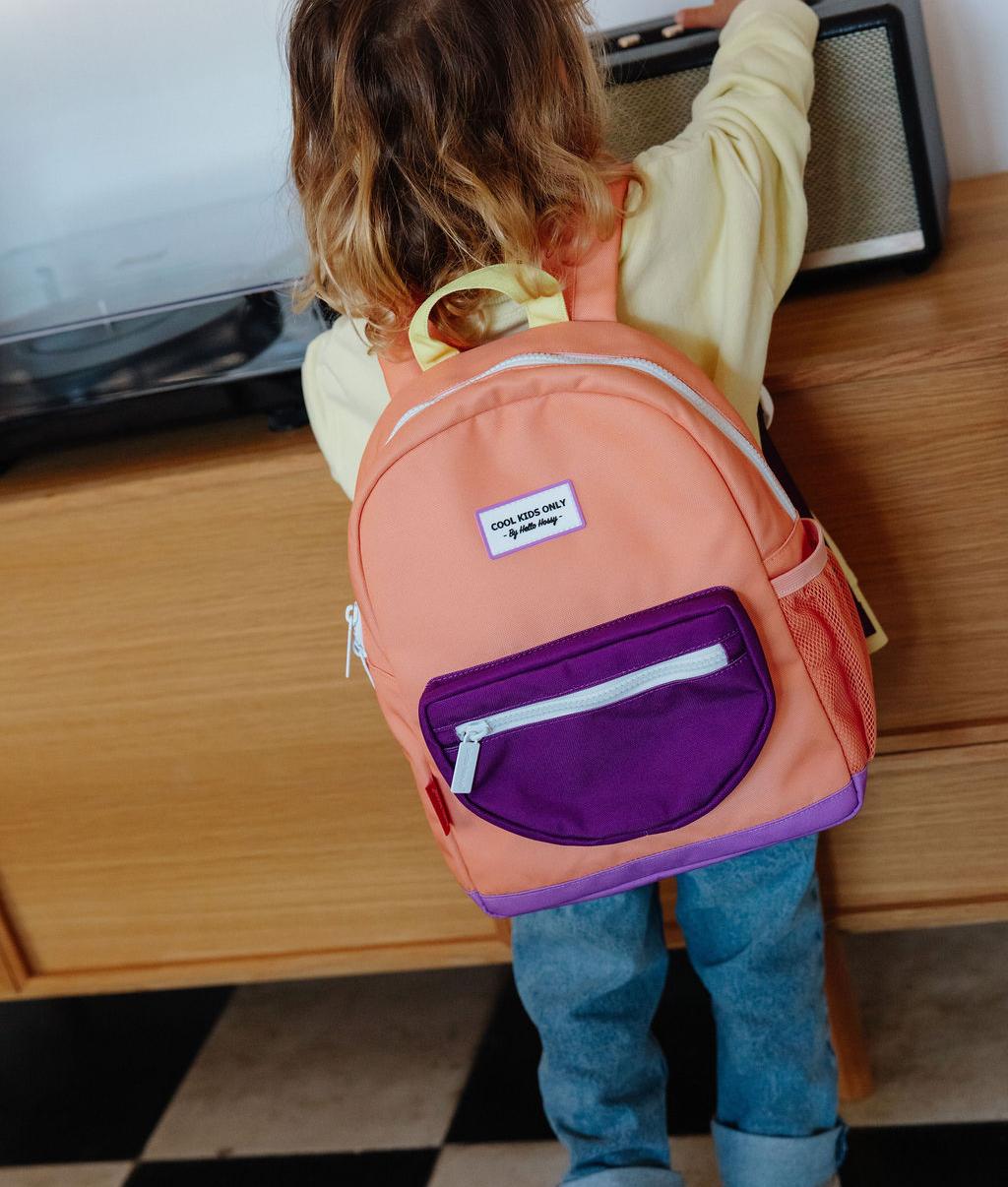 Sac à dos enfant orange poche violette Hello Hossy