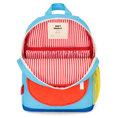 Blue kids' Backpack with orange pocket and red striped interior Hello Hossy