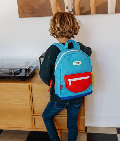 Blue kids' Backpack with red pocket Hello Hossy