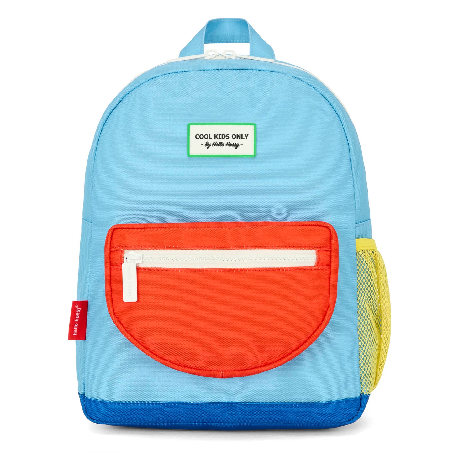 Blue kids' Backpack with orange pocket and yellow mesh Hello Hossy