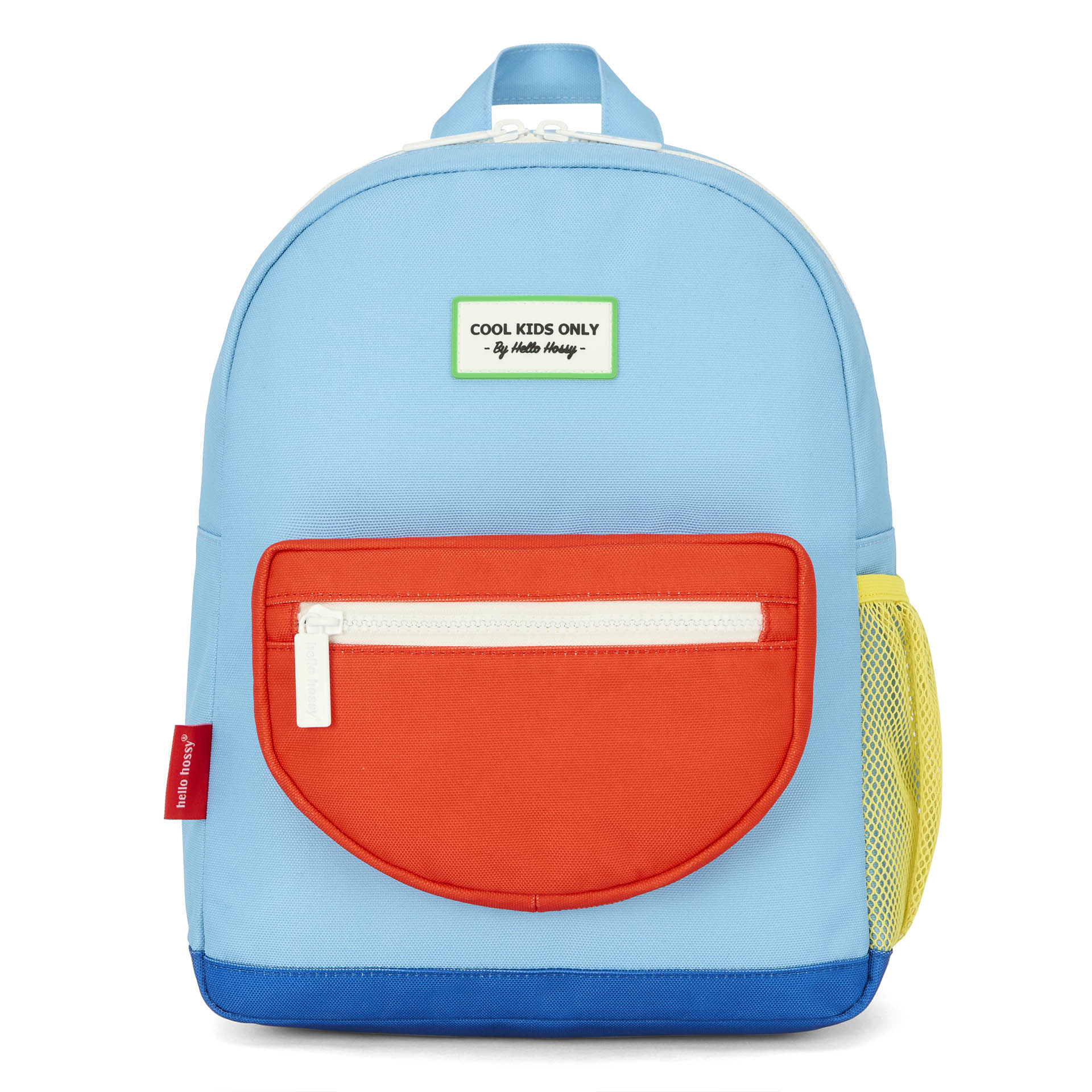 Blue kids' Backpack with orange pocket and yellow mesh Hello Hossy