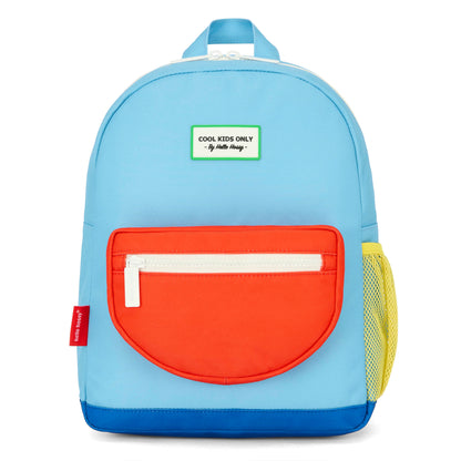 Blue kids' Backpack with orange pocket and yellow mesh Hello Hossy