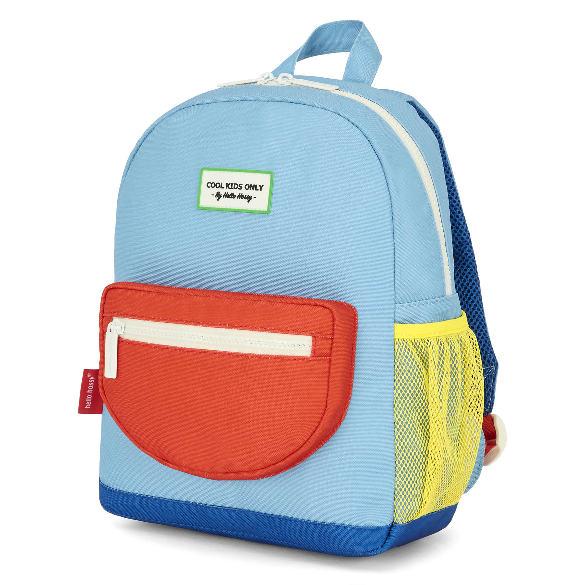 Children's blue backpack red pocket yellow mesh Hello Hossy