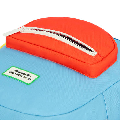 Blue kids backpack red zipped pocket Hello Hossy