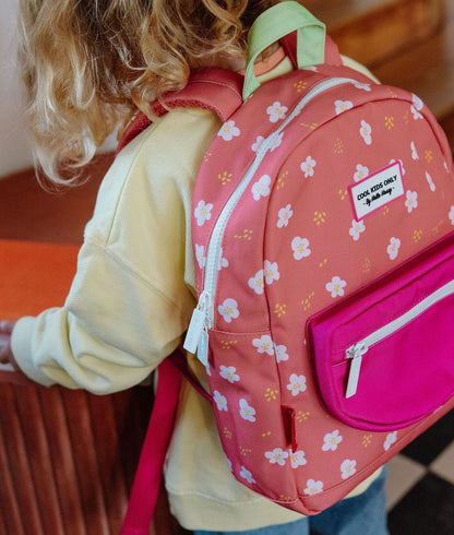 Sac à dos enfant corail imprimé fleurs poche fuchsia Hello Hossy