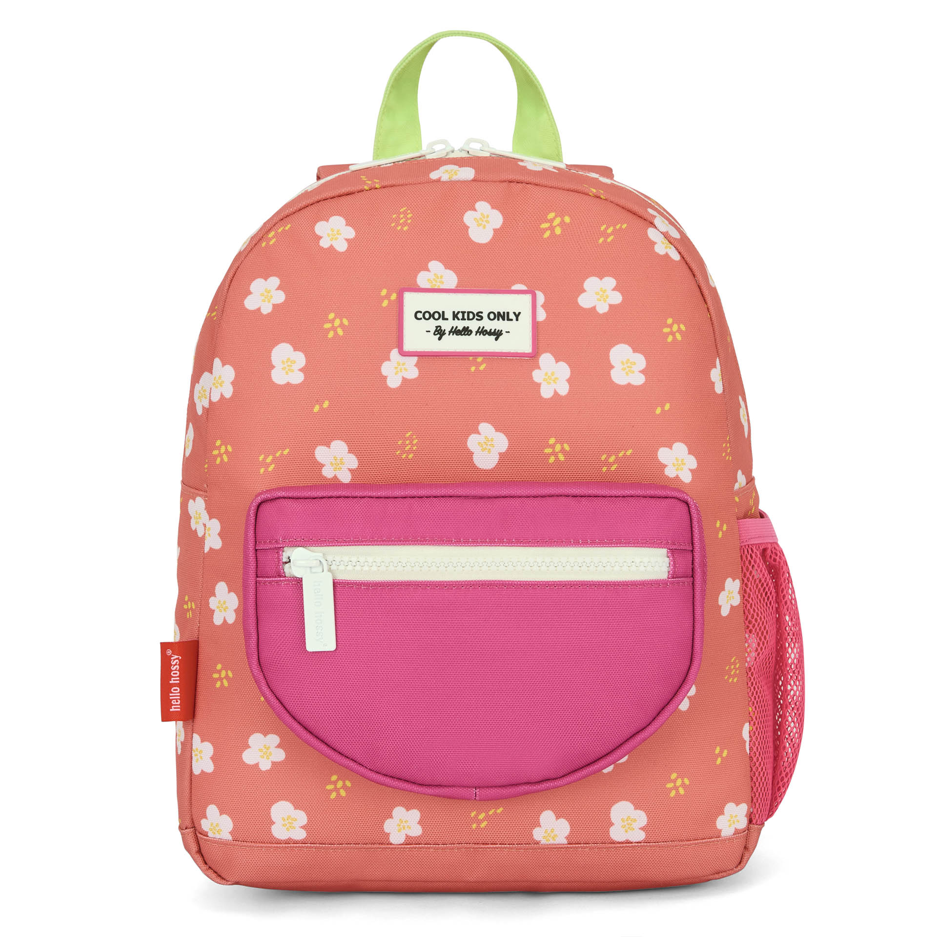 Sac à dos enfant corail imprimé fleurs poche rose Hello Hossy