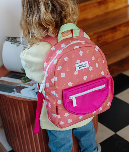 Sac à dos enfant corail imprimé fleurs poches rose Hello Hossy