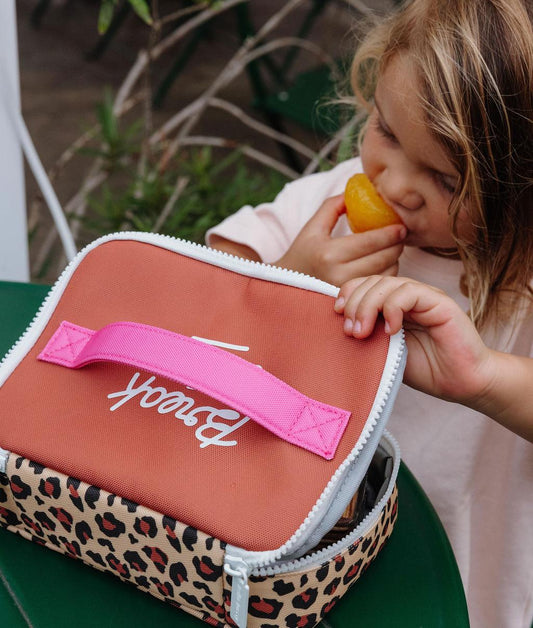 Snack Bag cream leopard pink handle Hello Hossy