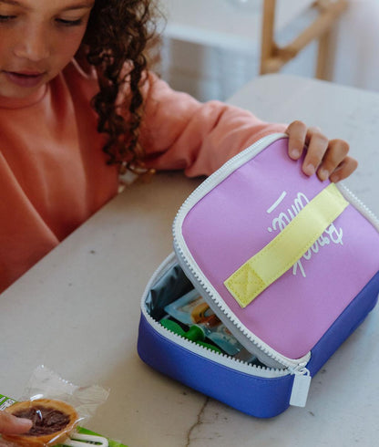 Snack Bag kids purple yellow details zip opening Hello Hossy